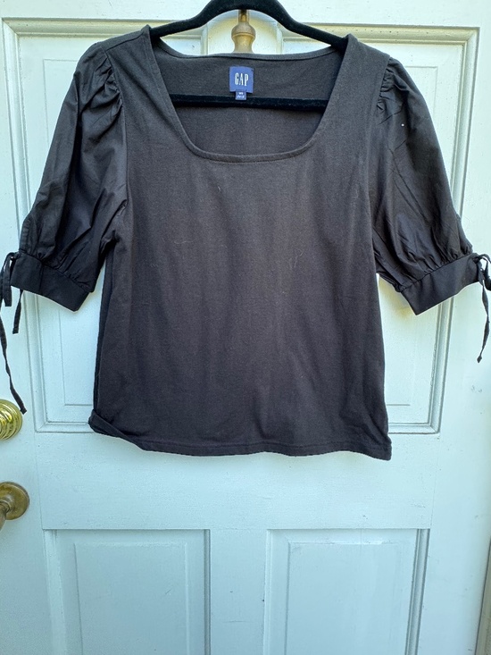 GAP Tops - Gap Puffed Tie Sleeve Top XS Black 100% Cotton Square Neck Blouse
